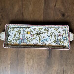 Vintage Nora Fenton Portugal #261-2 Hand Painted Bird Pottery Serving Tray 17"